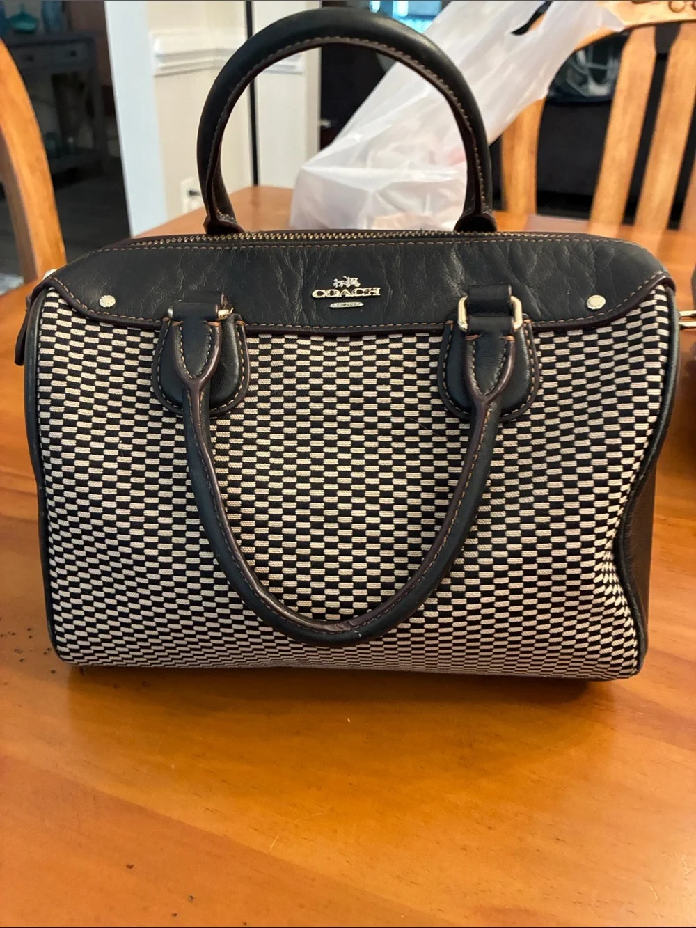Coach Black & White Woven Satchel Bag